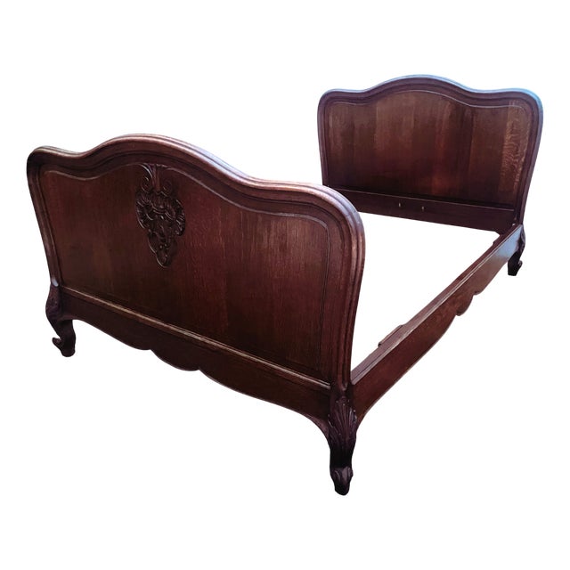 Antique French Bed Rocaille in Oak, 1900s For Sale