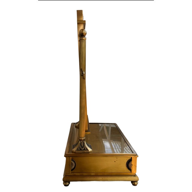 Hollywood Regency Neoclassical Hollywood Regency Brass-Clad Mahogany Vanity Dressing Mirror For Sale - Image 3 of 13