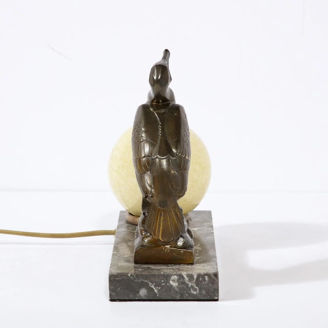 Art Deco Caste Bronze, Marble Base & Blown Glass Table Light by Maurice Frecourt For Sale - Image 10 of 12