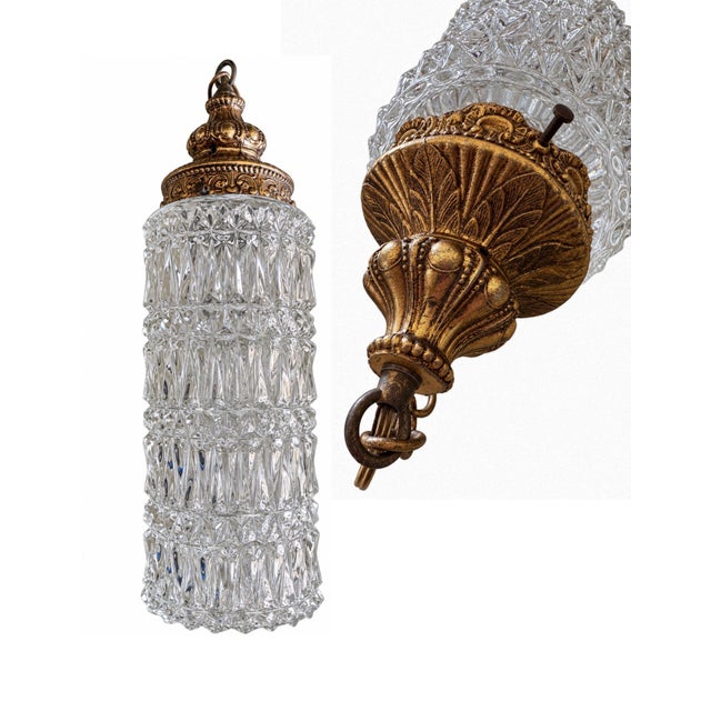 Vintage Hollywood Regency Double Swag Cut Glass Pendant Chandelier For Sale - Image 4 of 11