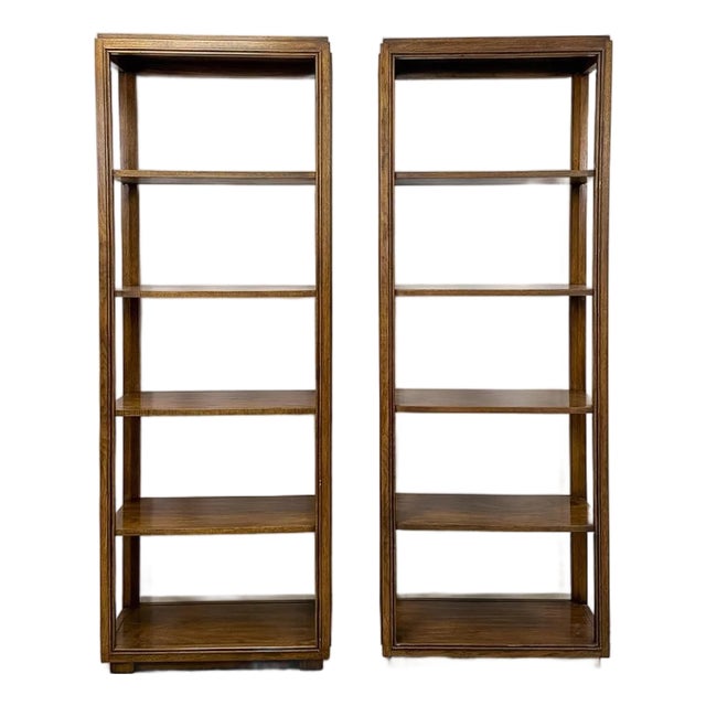 Drexel MCM Transitional Bookcase Pair Solid Wood Vintage Mid-Century Storage, Attributed For Sale