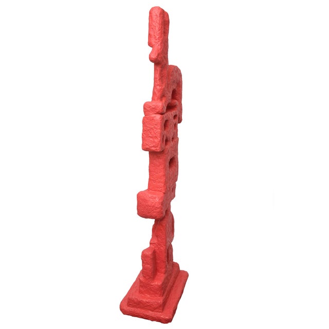 Red Vintage Red Totem Molded Fiberglass and Plaster of Paris Abstract Floor Indoor Sculpture Life SIze For Sale - Image 8 of 9