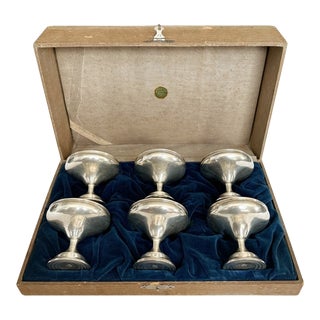 Vintage Art Deco Ariston Sterling Silver Champagne Coupes in Case - Set of 6 For Sale