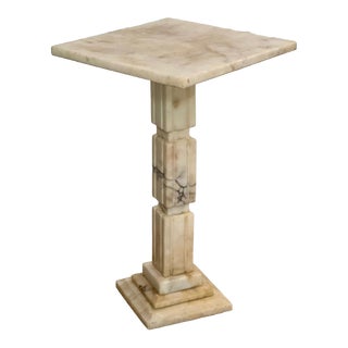 1930s Art Deco Alabaster Square Pedestal Side Table For Sale