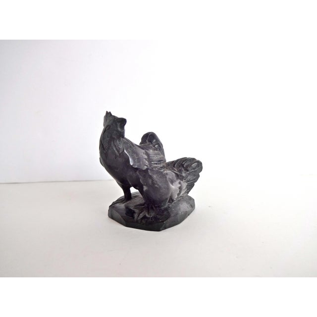 Mid 20th Century Antique Black Soapstone Carved Figurine of Rooster and Chicken For Sale - Image 4 of 7