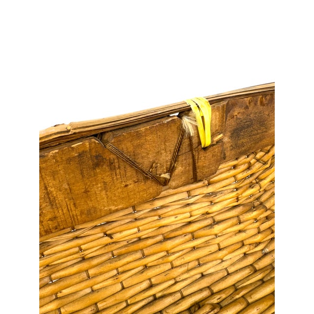 Rustic European Early 20th Century Handwoven Bamboo Basket With Bentwood Rim, Circa 1930s–1940s For Sale - Image 3 of 8