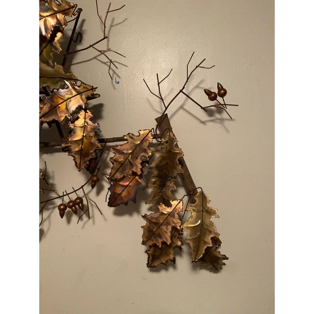 Metal Mid Century C Jere Oak Leaf Acorn Wall Sculpture Signed 1976 For Sale - Image 7 of 13