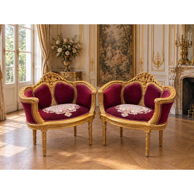 1960 Artisan Louis XVI Burgundy Beech Sofa Set-3 Pc For Sale - Image 4 of 16