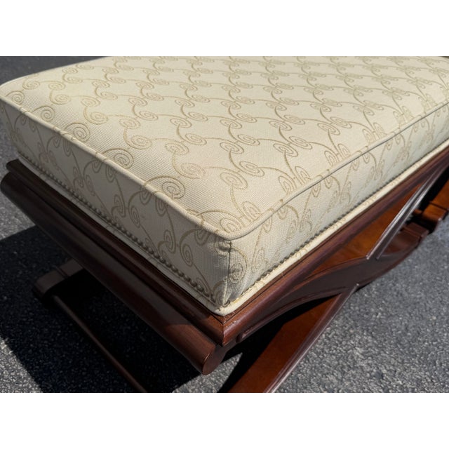Wood Vintage X-Form Upholstered Ottomans With Nailhead Trim, Pair For Sale - Image 7 of 14