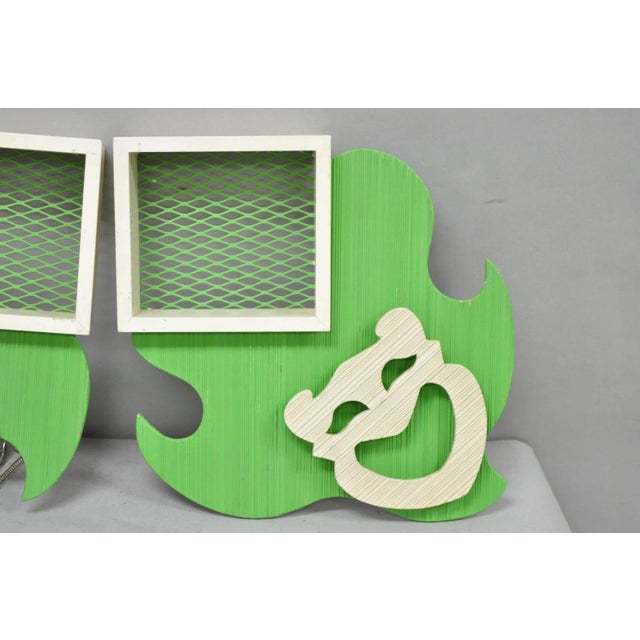 Vintage Mid Century Modern Green Theater Mask Shadowbox Wall Pocket Shelf - Pair For Sale In Philadelphia - Image 6 of 17