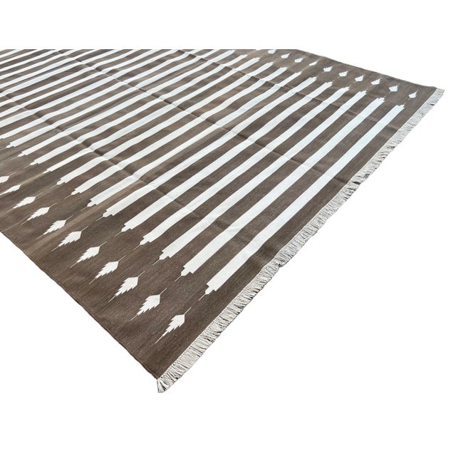 Not Yet Made - Made To Order Handwoven Cotton Area Rug, Natural Vegetable Dyed, Brown and White Striped Dhurrie - 12'x15' For Sale - Image 5 of 10