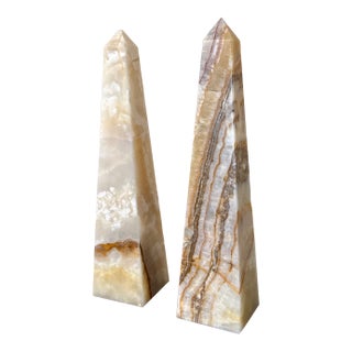 Vintage Carved Onyx Obelisks- A Pair For Sale
