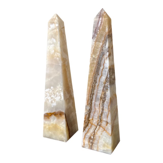 Vintage Carved Onyx Obelisks- A Pair For Sale