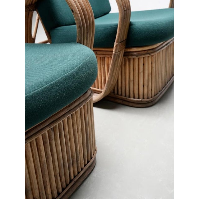 Vintage Italian Rattan Lounge Chairs in Green Wool by Franco Albini, 1975, Set of 2 For Sale - Image 10 of 13