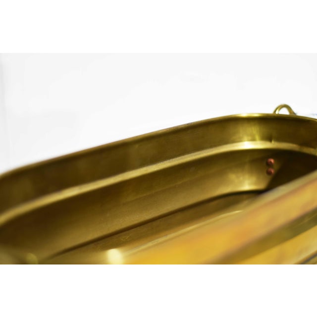Vintage Brass Herb Planters With Blue & White Ceramic Handles - A Pair For Sale - Image 10 of 12