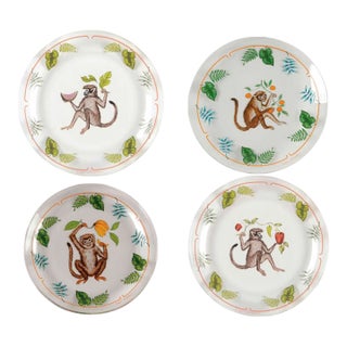 1970s Lynn Chase "Monkey Business" Glass Salad or Dessert Plates- Set of 4 For Sale