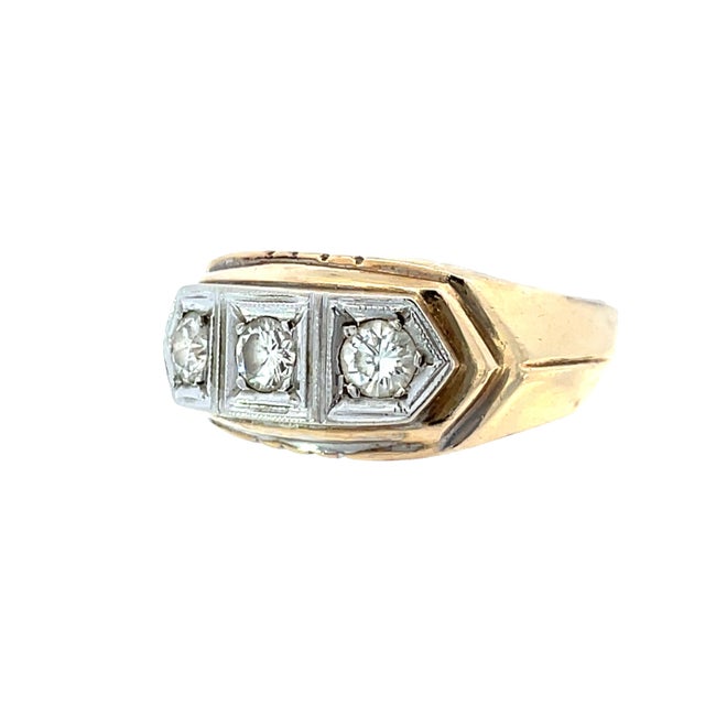 14k Yellow & White Gold Three-Stone Diamond Ring, Size 6.5 For Sale - Image 10 of 10