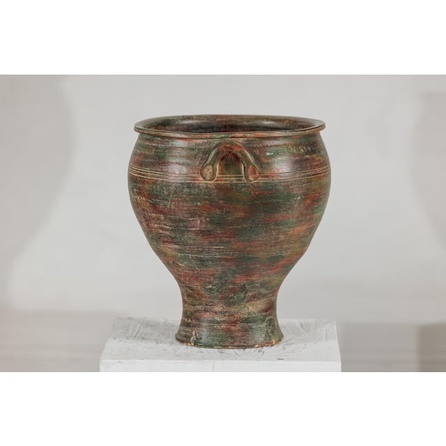 Vintage Thai Ceramic Planter with Green, Brown, and Red Patinated Glaze For Sale - Image 9 of 18