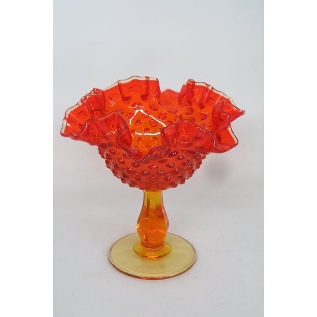 Mid-Century Modern Fenton Amberina Hobnail Style Ruffled Pedestal Compote Candy Dish 4563b For Sale - Image 3 of 12