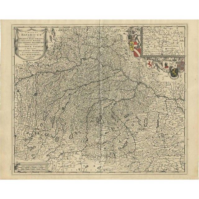 Antique Map of Southern Germany by F. de Wit, 1680 For Sale