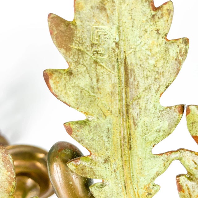 2000s Cs Arte Firenze Cast Bronze Oak Branches With Leaves and Acorns Candleholders- Set of 2 For Sale - Image 11 of 11