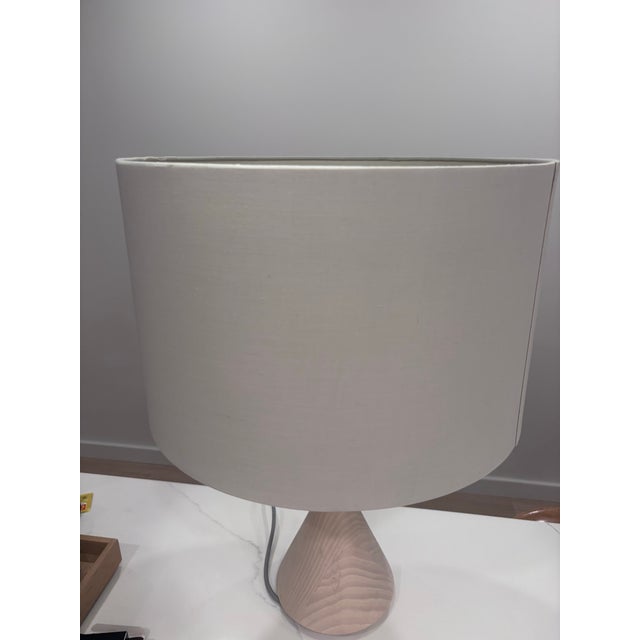 Blu Dot Blu Dot Flask Table Lamp in Solid Whitewashed Ash With Linen Shade – Modernist Lighting For Sale - Image 4 of 5