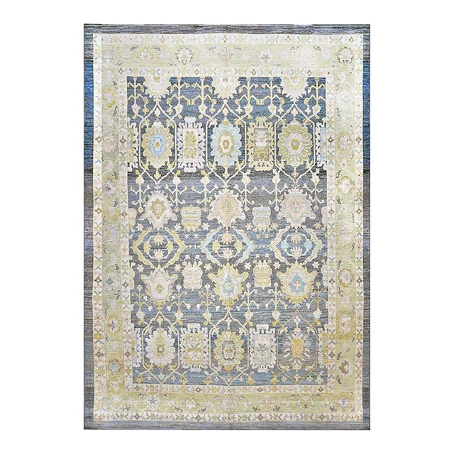 21st Century Turkish Oushak Wool 14x20 Charcoal, Green & Ivory Handmade Oversized Area Rug #1144091 For Sale