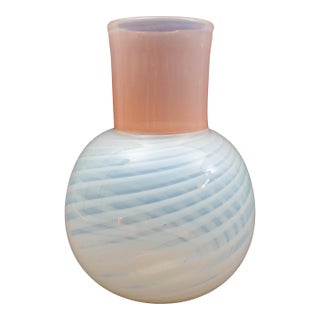 Laslo for Mikasa Japan Vintage Pink Opal White Swirl Art Glass Vase 10 7/8" For Sale
