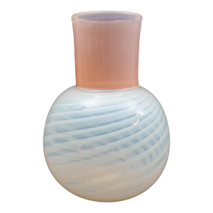 Laslo for Mikasa Japan Vintage Pink Opal White Swirl Art Glass Vase 10 7/8"