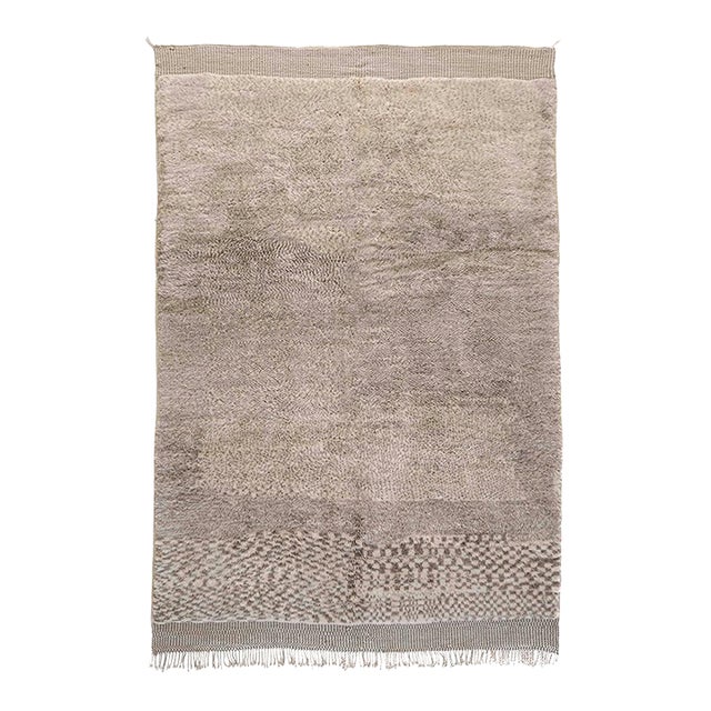 Serene Textured Abstract Hand-Knotted Moroccan Wool Rug | 10'8" X 7'3" | One of a Kind For Sale