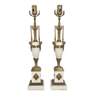 Pair of 1940s Neoclassical Candlestick Buffet Lamps For Sale