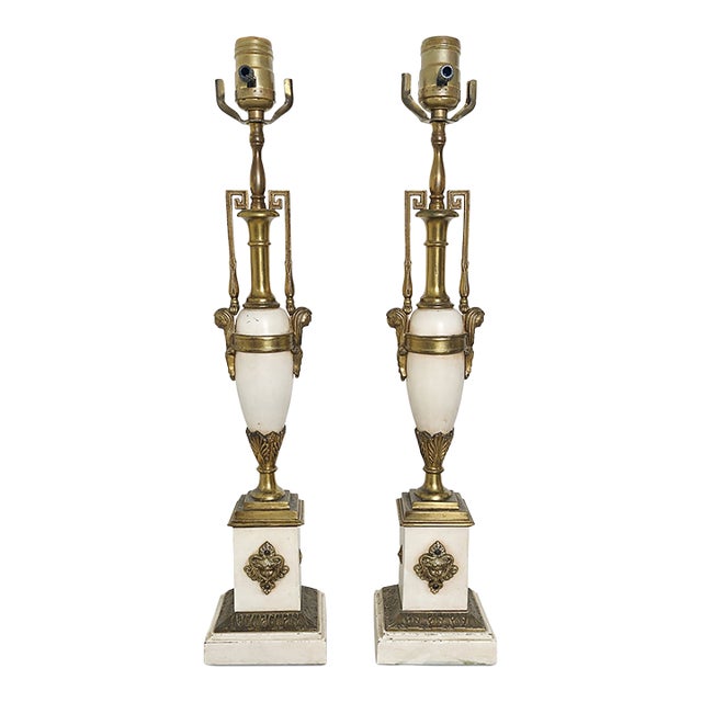 Pair of 1940s Neoclassical Candlestick Buffet Lamps For Sale