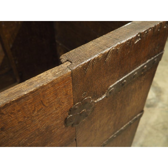 Circa 1600 German Oak Stollentruhe Trunk, Original Iron and Butterfly Lock Plate For Sale - Image 18 of 18