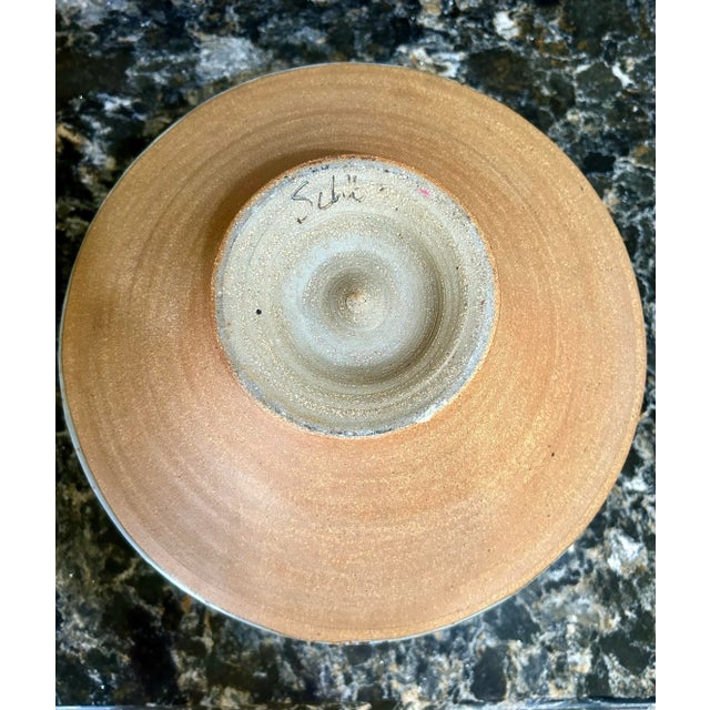 Ceramic Large Vintage Lidded Vessel, Signed, Hand-Thrown Pottery in Nature’s Colors, Glazed Around Outside Center and Inside Pot and Lid, Earthen-Ware Jar For Sale - Image 7 of 12