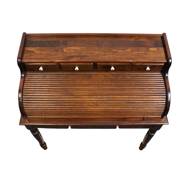 Late 20th Century Ethan Allen Antiqued Pine Old Tavern Rustic Americana 40" Roll Top Desk 12-9513 For Sale - Image 5 of 16
