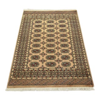 Bokhara Rug 4’2” X 5’6” Beige Wool Tribal Hand-Knotted Oriental Carpet For Sale