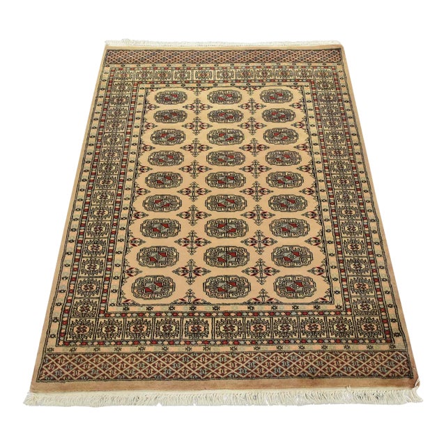Bokhara Rug 4’2” X 5’6” Beige Wool Tribal Hand-Knotted Oriental Carpet For Sale