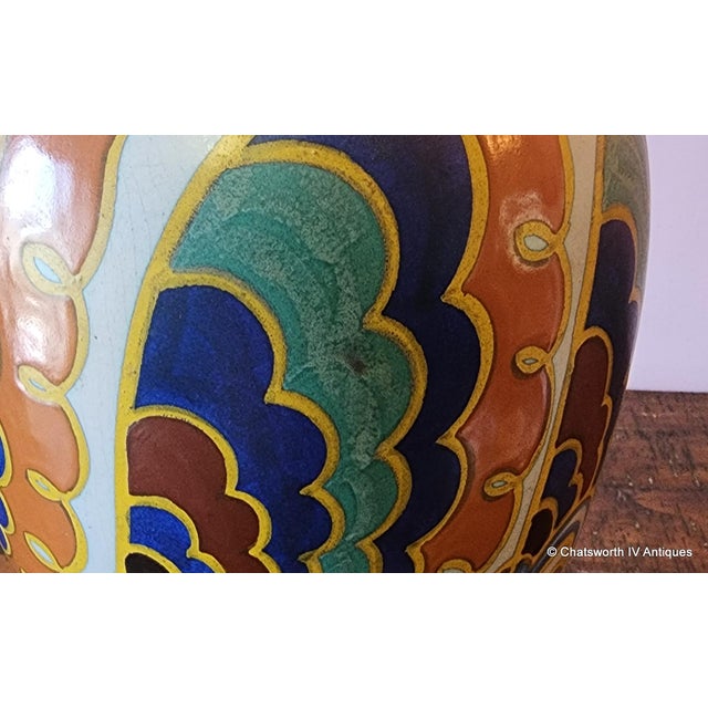 Rare Monumental Antique Art-Nouveau Dutch Holland Large Gouda Pottery Vase #711 C1918 For Sale - Image 9 of 14