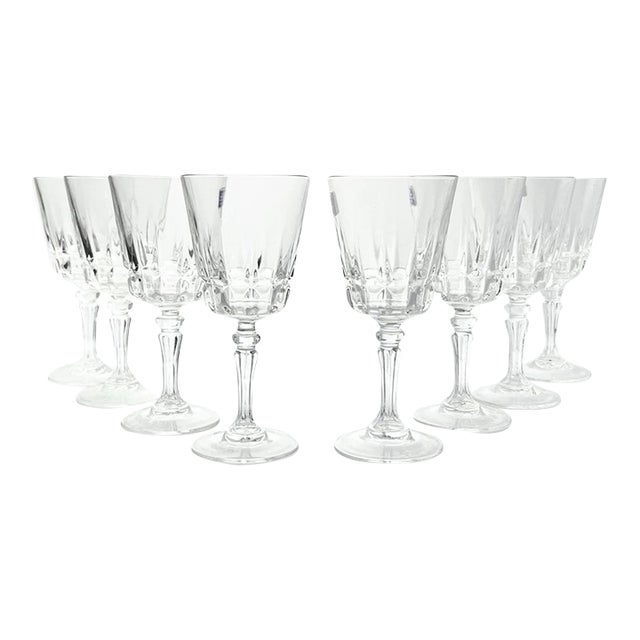 1980s Cristal D’Arques “Chantelle” 8 Crystal Wine Glasses For Sale