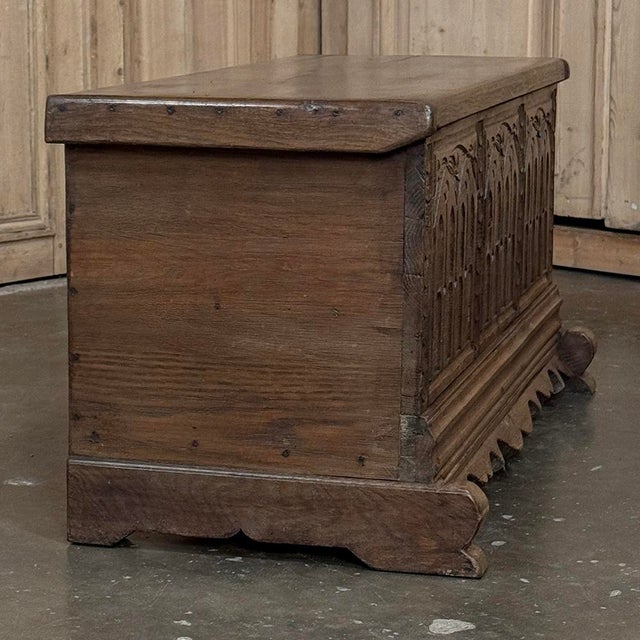 19th Century Gothic Revival Carved Oak Trunk With Hand-Forged Ironwork For Sale - Image 10 of 17