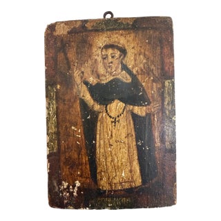 18th–Early 19th Century Spanish Colonial Retablo of Saint Dominic Hand-Painted Religious Icon on Wood Panel For Sale