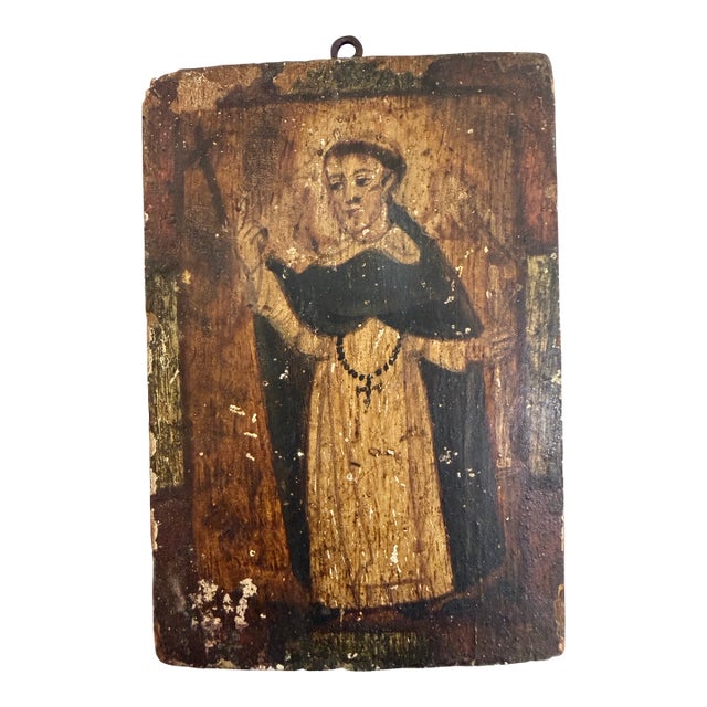 18th–Early 19th Century Spanish Colonial Retablo of Saint Dominic Hand-Painted Religious Icon on Wood Panel For Sale