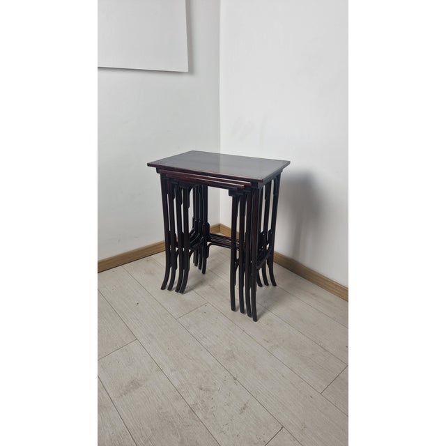 Wood Four 1920s-Style Wooden Nesting Tables with Thonet Label Decorations, Set of 4 For Sale - Image 7 of 18