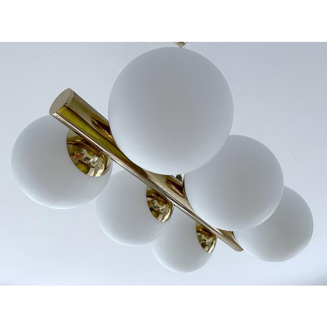 Metal Vintage Glass Globe Pendant Light in the style of Stilnovo, 1950s For Sale - Image 7 of 18