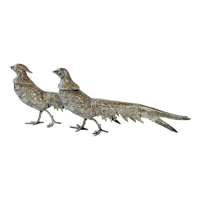 20th Century Italian Silver Plate Game Bird Figurals - A Pair For Sale