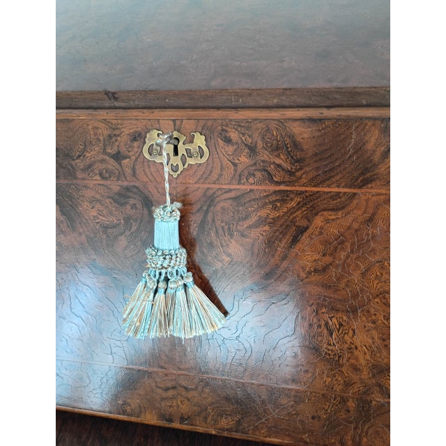 1920s Slant Top Queen Ann Desk Well Made Walnut Burl Writing Desk For Sale - Image 11 of 12