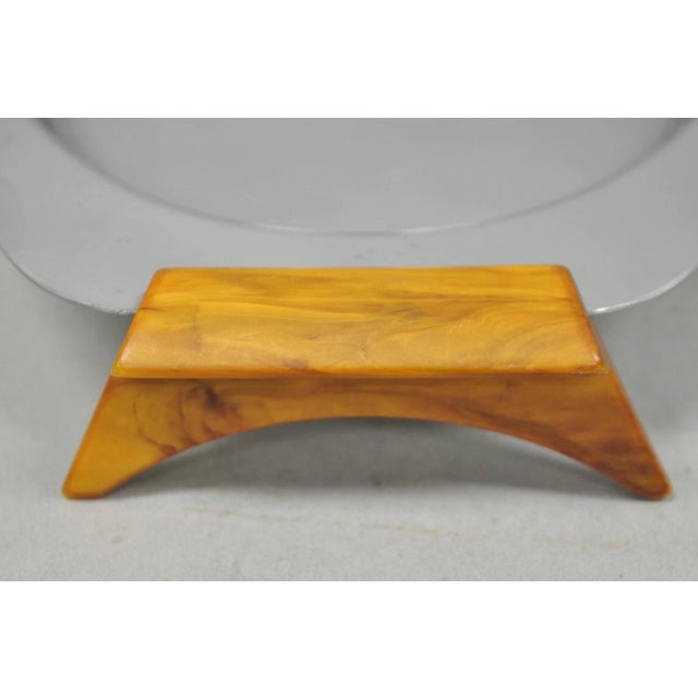 Mid 20th Century Vintage Art Deco Stainless Steel Glo-Hill Gourmates Butterscotch Bakelite Tray For Sale - Image 5 of 14