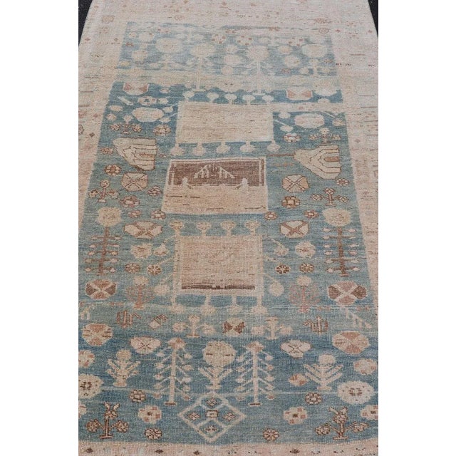 Tribal Persian Kurdish Antique Rug With Tribal Design in Light Blue, Teal, and Cream For Sale - Image 3 of 11