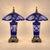 Pair of Cobalt Blue Cut-Glass Table Lamps With Floral Shades For Sale - Image 4 of 11