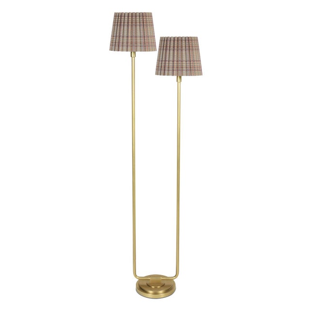 Contemporary Regina Andrew Polly Double Arm FloorLamp, Natural Brass with Heritage Plaid Wave Pleat Shade For Sale - Image 3 of 3